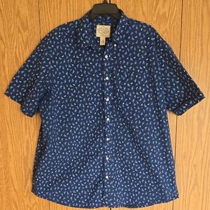 St. John's Bay Navy Blue Patterned Button Down Shirt